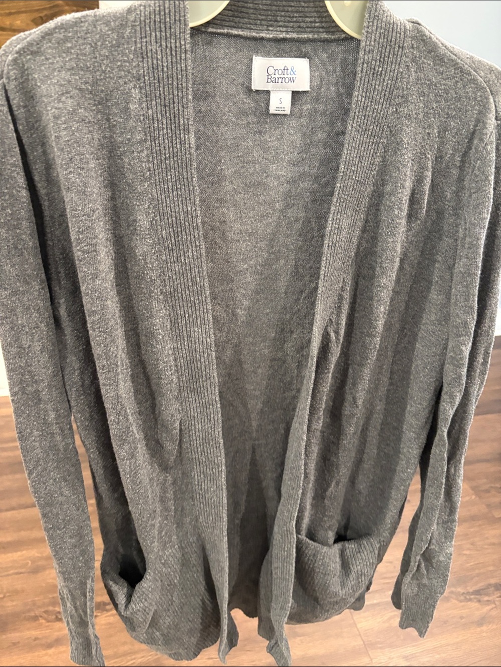 croft & barrow Charcoal Gray Open Cardigan with Front Pockets